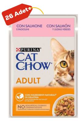 Cat Chow Pouch Jöle İçinde Somonlu ve Yeşil Fasulyeli Yetişkin Kedi Konservesi 26x85gr 26lı - 1