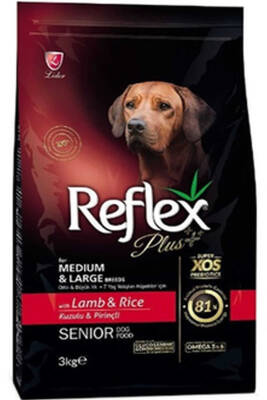 Reflex Plus Kuzu Eti ve Pirinçli Orta ve Büyük Irk +7 Yaşlı Köpek Maması 3kg - 1