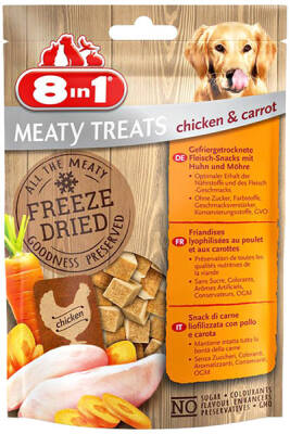 8in1 Meaty Treats Tavuk ve Havuçlu Kurutulmuş Tahılsız Köpek Ödül Maması 50gr - 1