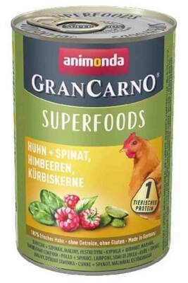 Animonda Gran Carno Superfoods Tavuk Ispanak Ahududu Köpek Konservesi 400gr - 1