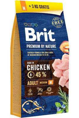 Brit Premium by Nature Tavuklu Orta Irk Yetişkin Köpek Maması 15kg + 3kg HEDİYE! - 1