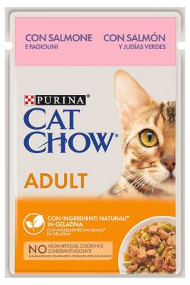 Cat Chow Pouch Jöle İçinde Somonlu ve Yeşil Fasulyeli Yetişkin Kedi Konservesi 85gr - 1