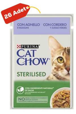 Cat Chow Pouch Sos İçinde Kuzu Etli ve Yeşil Fasulyeli Kısırlaştırılmış Kedi Konservesi 26x85gr 26lı - 1