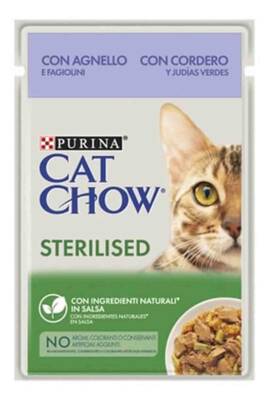 Cat Chow Pouch Sos İçinde Kuzu Etli ve Yeşil Fasulyeli Kısırlaştırılmış Kedi Konservesi 85gr - 1