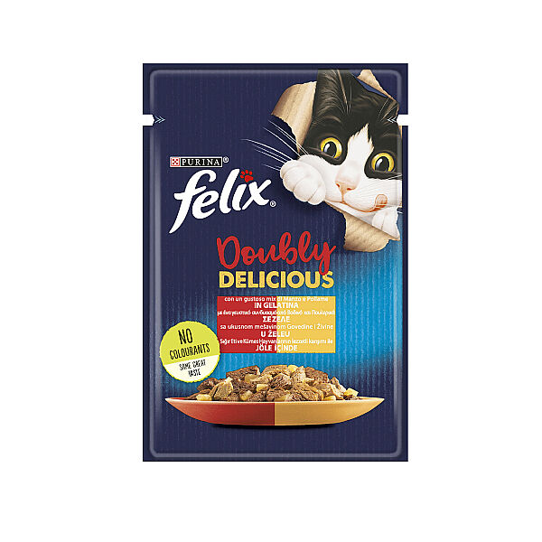 Felix Çifte Lezzet Sığır Etli ve Kümes Hayvanlı Kedi Konservesi 85gr - 1