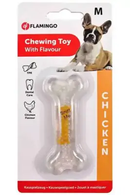 Flamingo Tavuk Kokulu Şeffaf Kemik Köpek Oyuncağı 12 cm (M) - 1