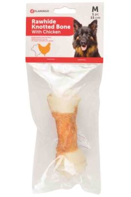 Flamingo Tavuk Parçacıklı Düğümlü Deri Köpek Kemiği 15cm 70gr - 1