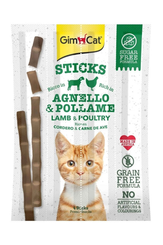 GimCat Kuzu Etli ve Tavuklu Tahılsız Kedi Ödül Çubukları 4lü 20gr - 1