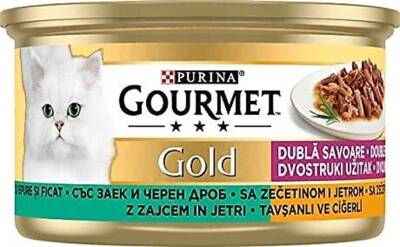 Gourmet Gold Ciğerli ve Tavşanlı Yetişkin Kedi Konservesi 85Gr - 1