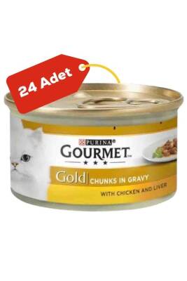 Gourmet Gold Tavuk ve Ciğer Parça Et Soslu Yetişkin Kedi Konservesi 24x85gr 24lü - 1