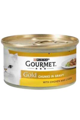 Gourmet Gold Tavuk ve Ciğer Parça Et Soslu Yetişkin Kedi Konservesi 85gr - 1