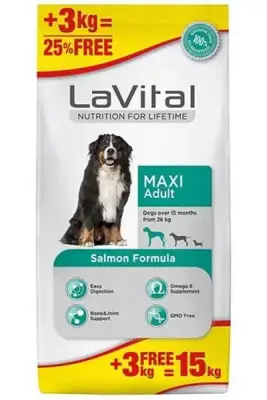 Lavital Maxi Adult Somonlu Büyük Irk Yetişkin Köpek Maması 12kg +3kg HEDİYE! - 1