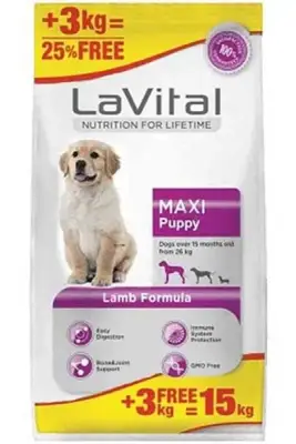 LaVital Maxi Puppy Kuzu Etli Büyük Irk Yavru Köpek Maması 12kg +3kg HEDİYE! - 1