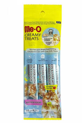 Me-O Creamy Treats Kitten Tavuk Ciğer ve Keçi Sütlü Ek Besin ve Yavru Kedi Ödülü 4X15 Gram - 1