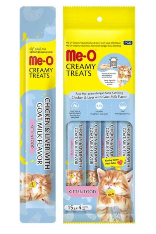 Me-O Creamy Treats Kitten Tavuk Ciğer ve Keçi Sütlü Ek Besin ve Yavru Kedi Ödülü 4X15 Gram - 1