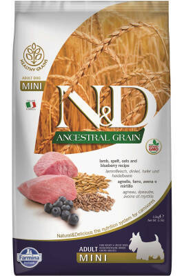 ND Ancestral Grain Düşük Tahıllı Kuzu Etli ve Yaban Mersinli Küçük Irk Yetişkin Köpek Maması 2,5 KG - 1
