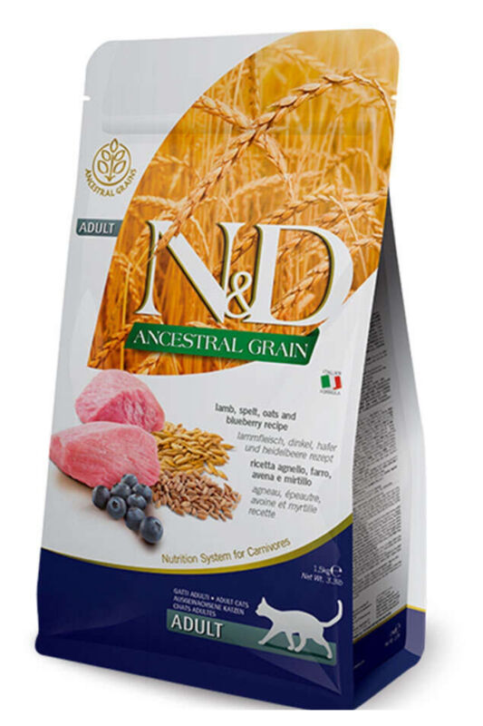 ND Ancestral Grain Düşük Tahıllı Kuzu Etli ve Yaban Mersinli Yetişkin Kedi Maması 10 KG - 1