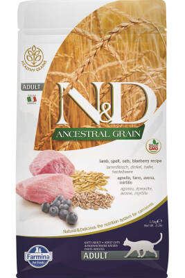 ND Ancestral Grain Düşük Tahıllı Kuzu Eti ve Yaban Mersinli Yetişkin Kedi Maması 1,5kg - 1