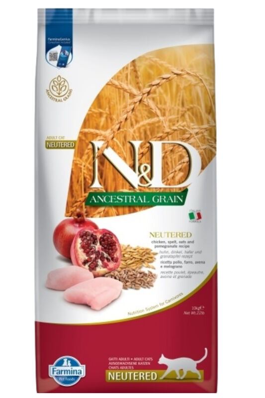 ND Düşük Tahıllı Tavuk ve Narlı Kısırlaştırılmış Kedi Maması 10 KG - 1