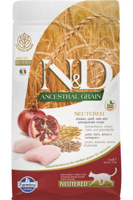 ND Ancestral Grain Düşük Tahıllı Tavuk ve Narlı Kısırlaştırılmış Kedi Maması 1,5kg - 1