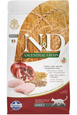 ND Ancestral Grain Düşük Tahıllı Tavuk ve Narlı Yetişkin Kedi Maması 1,5kg - 1