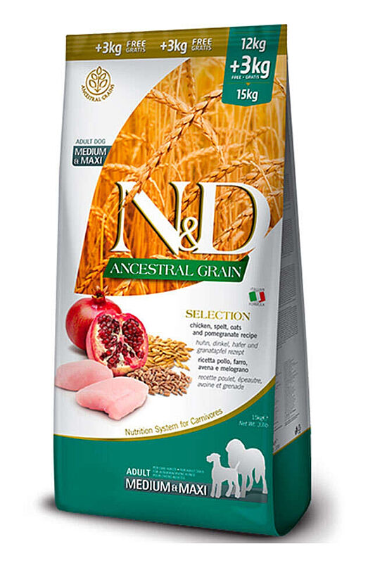 ND Düşük Tahıl Tavuk Nar Orta ve Büyük Irk Köpek Maması 12 + 3 Kg - 1