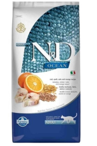 ND Ocean Düşük Tahıllı Morina Balığı ve Portakallı Yetişkin Kedi Maması 10 KG - N&D