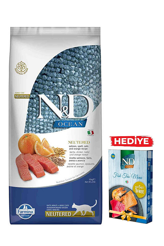 ND Ocean Düşük Tahıllı Somon ve Portakallı Kısırlaştırılmış Kedi Maması 10 KG - 1