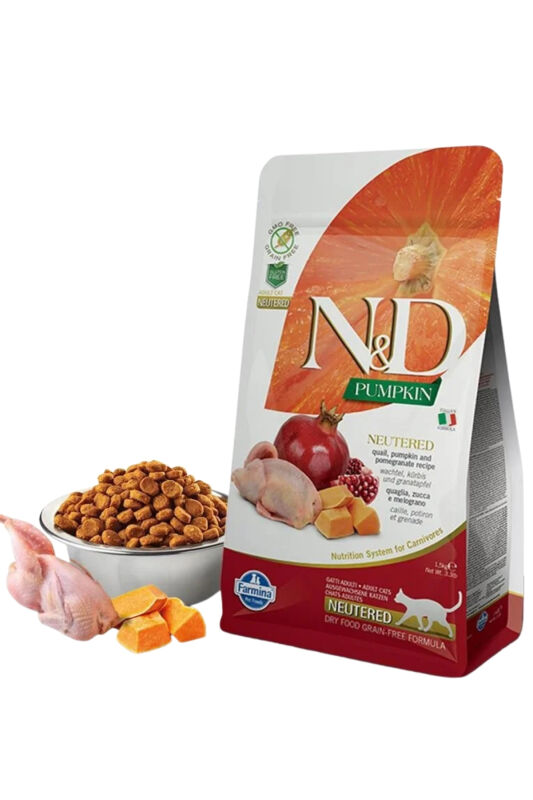 ND Pumpkin Tahılsız Bıldırcın Eti Balkabağı ve Narlı Kısırlaştırılmış Kedi Maması 1,5 KG - 2
