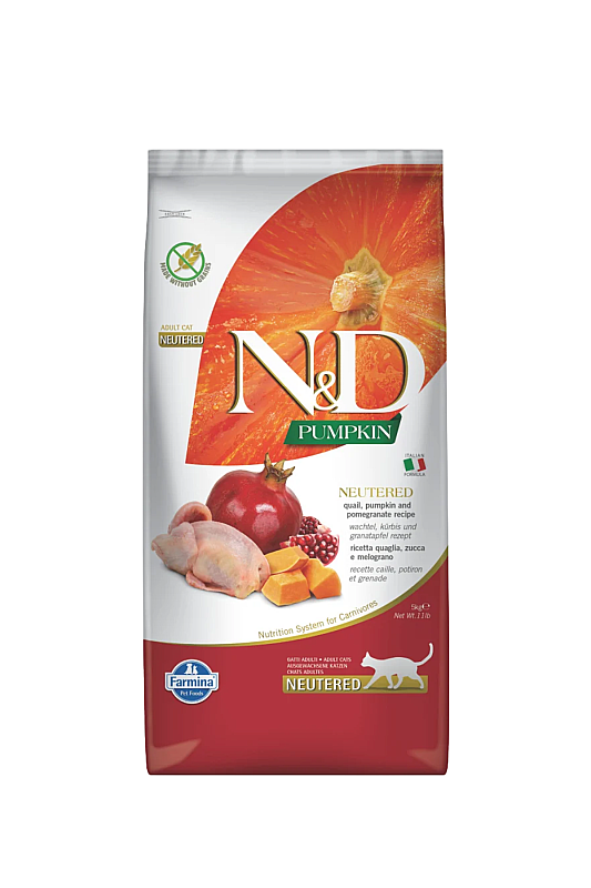 ND Pumpkin Balkabaklı Bıldırcınlı Narlı Kısırlaştırılmış Kedi Maması 5 KG - 1