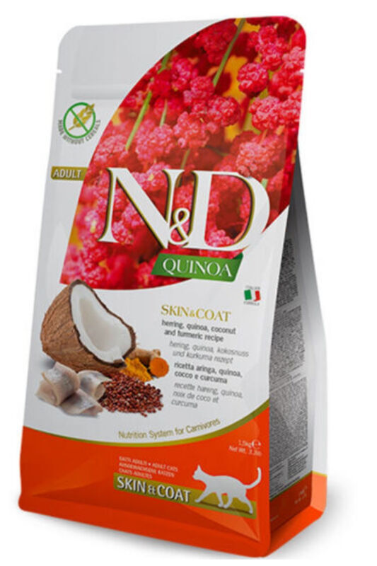 ND Quinoa Skin Coat Ringa Balığı Kinoa Tüy Sağlığı Kedi Maması 1,5 KG - 1