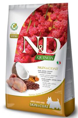 ND Quinoa Skin&Coat Tahılsız Bıldırcın Eti ve Hindistan Cevizli Küçük Irk Yetişkin Köpek Maması 2,5kg - 1