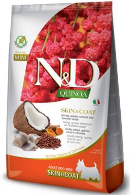 ND Quinoa Skin&Coat Tahılsız Ringa Balığı ve Hindistan Cevizli Küçük Irk Yetişkin Köpek Maması 2,5kg - 1