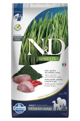 N&D Spirulina Kuzulu Orta ve Büyük Irk Tahılsız Yetişkin Köpek Maması 7kg - 1