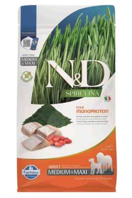 N&D Spirulina Ringa Balıklı Orta ve Büyük Irk Tahılsız Yetişkin Köpek Maması 2kg - 1