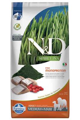 N&D Spirulina Ringa Balıklı Orta ve Büyük Irk Tahılsız Yetişkin Köpek Maması 7kg - 1