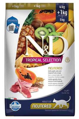 ND Tropical Selection Kuzu Etli Kısırlaştırılmış Kedi Maması 4kg +1kg Hediyeli - 1