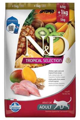 ND Tropical Selection Tavuklu Yetişkin Kedi Maması 4kg + 1kg Hediyeli - 1