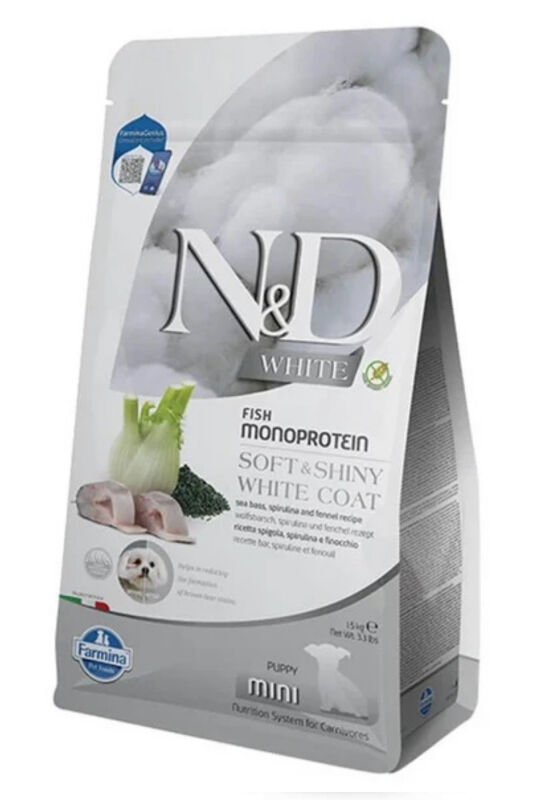 ND White Coat Mini Puppy Levrek ve Spirulina Beyaz Tüylü Mini Irk Tahılsız Yavru Köpek Maması 1,5 KG - 2