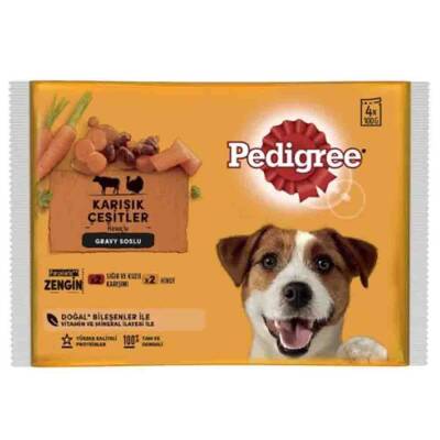 Pedigree Pouch Sığır Etli, Kuzulu ve Hindili Yetişkin Köpek Konservesi 4x100gr - 1