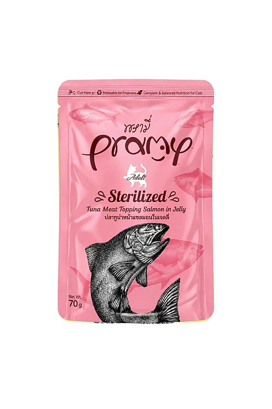 Pramy Jöle İçinde Somonlu ve Ton Balıklı Kısırlaştırılmış Kedi Konservesi 70gr - 1