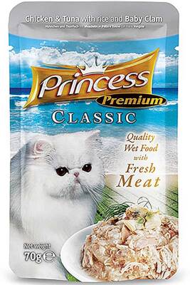 Princess Classic Gold Pouch Tavuklu Ton Balıklı İstiridyeli ve Pirinçli Yetişkin Kedi Konservesi 70gr - 1