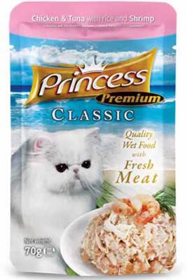 Princess Classic Pouch Tavuklu Ton Balıklı Karidesli ve Pirinçli Yetişkin Kedi Konservesi 70gr - 1