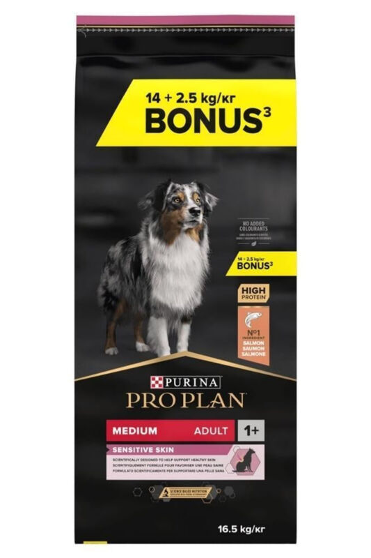 Proplan Somonlu Orta Irk Hassas Derili Yetişkin Köpek Maması 14 kg + 2,5kg - 2