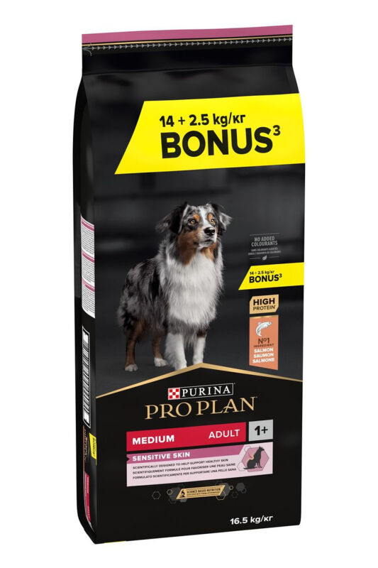 Proplan Somonlu Orta Irk Hassas Derili Yetişkin Köpek Maması 14 kg + 2,5kg - 1
