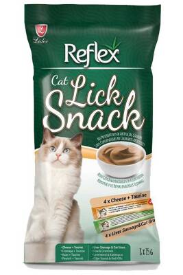 Reflex Lick Snack Peynir Ciğer ve Sosisli Sıvı Kedi Ödül Maması 15gr (8li) - 1