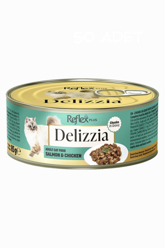 Reflex Plus Delizzia Sos İçinde Parça Etli Somonlu ve Tavuklu Yetişkin Kedi Konservesi 85gr - 2