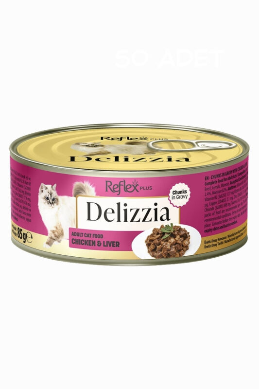 Reflex Plus Delizzia Sos İçinde Parça Etli Tavuklu ve Ciğerli Yetişkin Kedi Konservesi 85gr - 2