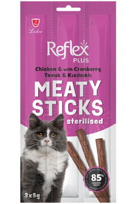 Reflex Plus Tavuk ve Kızılcıklı Kısırlaştırılmış Kedi Ödül Çubuğu 3x5gr - 1