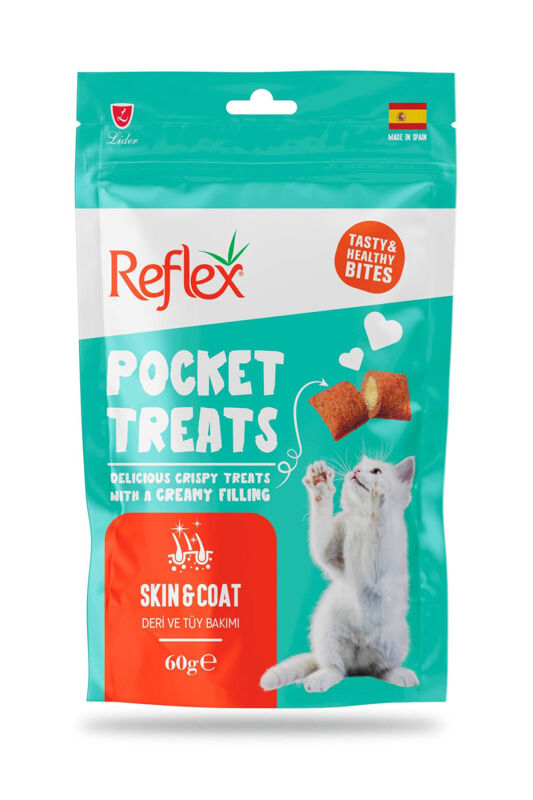Reflex Pocket Treats Deri ve Tüy Bakımı Yetişkin Kedi Ödül Maması 60gr - 1